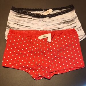 Victoria's Secret Women's Lace Trim Boyshorts - Red and Black 2 Pair.